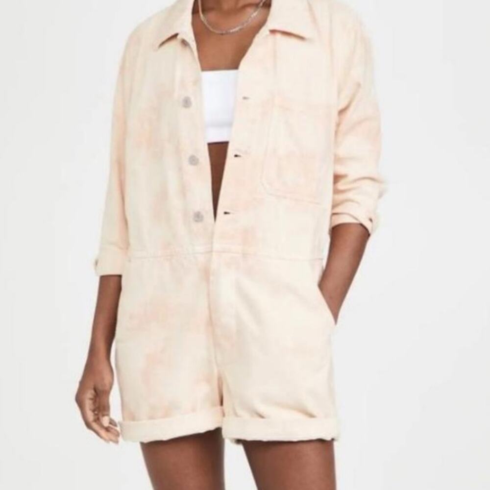 AMO Luna Peach Sherbet CottonTie Dye ButtonFront Romper Playsuit XS